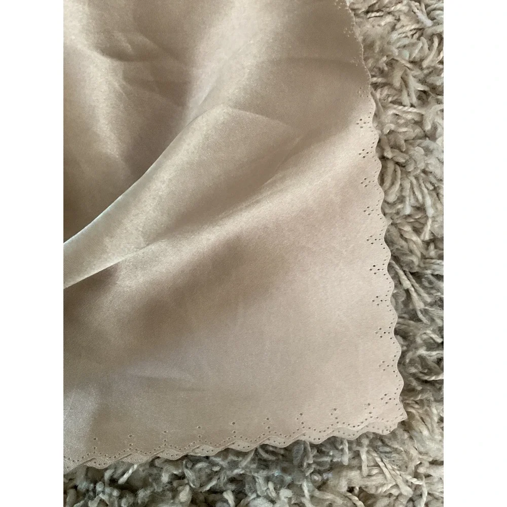 Champagne Satin Table Cloth Scalloped Eyelet Edge Table Covering Beige 108